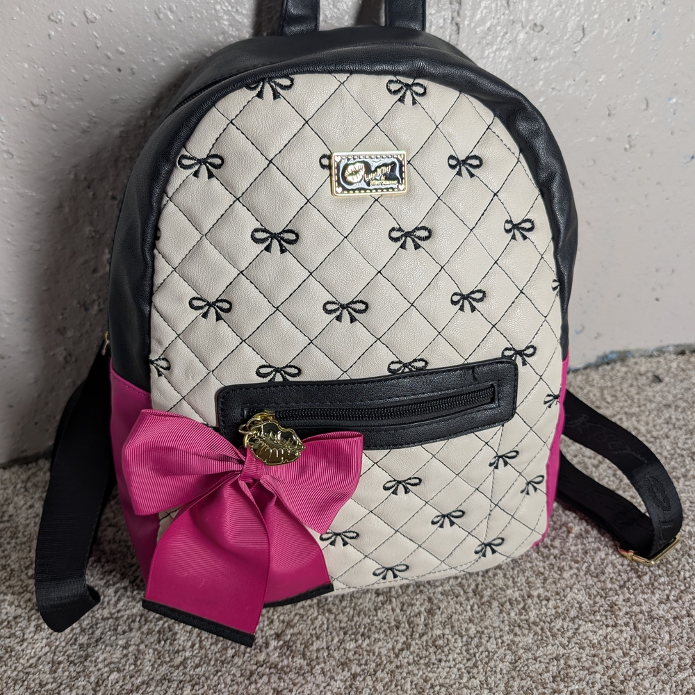 Luv Betsey Johnson Bow Backpack Pink Quilted Coquette Vegan Leather - Picture 11 of 16
